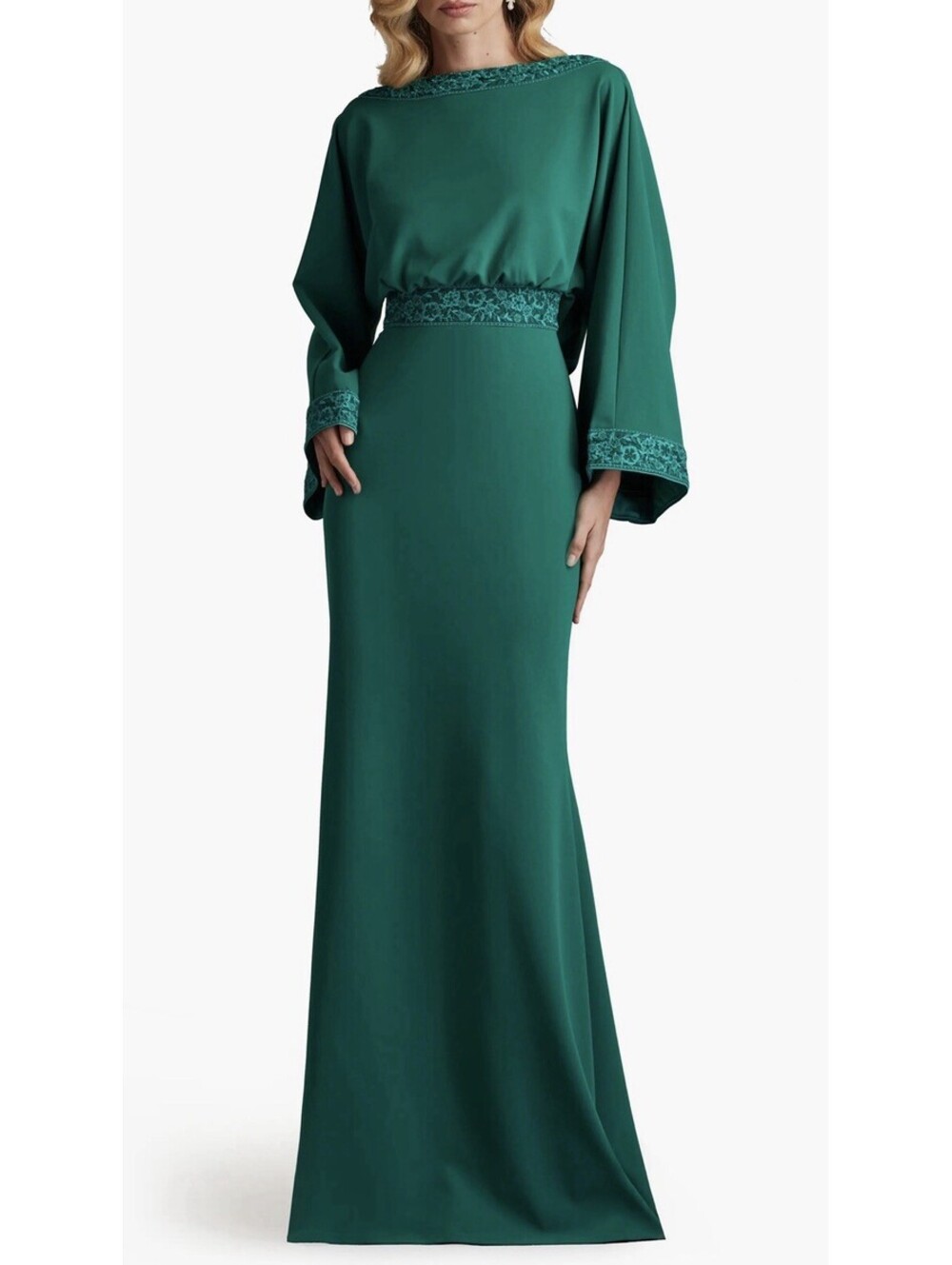 New Tadashi Shoji Drape Back Crepe Long Sleeve Gown Size 6 $598